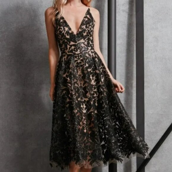 Dress the Population Black and Tan A-Line Cocktail Dress - Picture 1 of 5